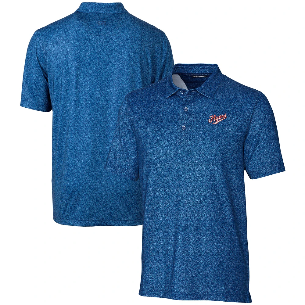 Men's Cutter & Buck Navy Dayton Flyers Vault Pike Micro Floral Print Stretch Polo