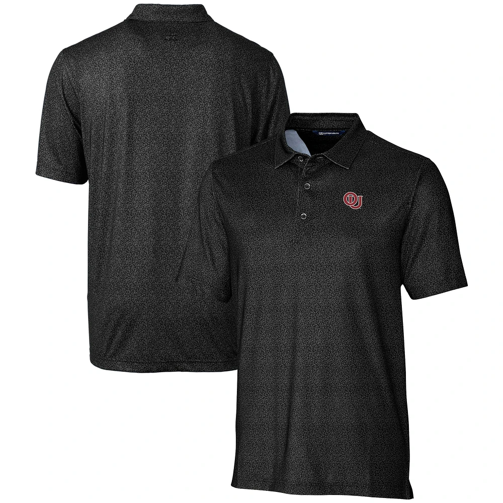 Men's Cutter & Buck Black Oklahoma Sooners Vault Pike Micro Floral Print Stretch Polo