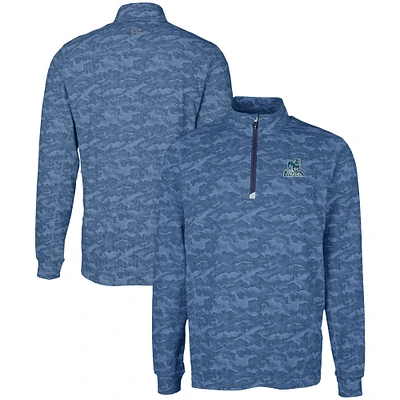 Men's Cutter & Buck Navy Citadel Bulldogs Vault DryTec Traverse Camo Print Stretch Quarter-Zip Jacket