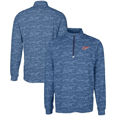 Men's Cutter & Buck Navy Dayton Flyers Vault DryTec Traverse Camo Print Stretch Quarter-Zip Jacket