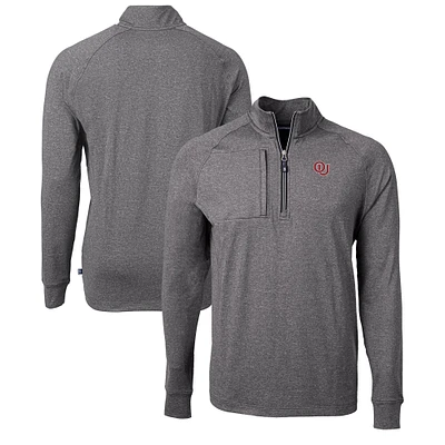 Men's Cutter & Buck Heather Black Oklahoma Sooners Vault Adapt Eco Knit Heathered Recycled Raglan Quarter-Zip Top
