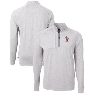 Men's Cutter & Buck Heather Gray Minnesota Golden Gophers Vault Adapt Eco Knit Heathered Recycled Raglan Quarter-Zip Top