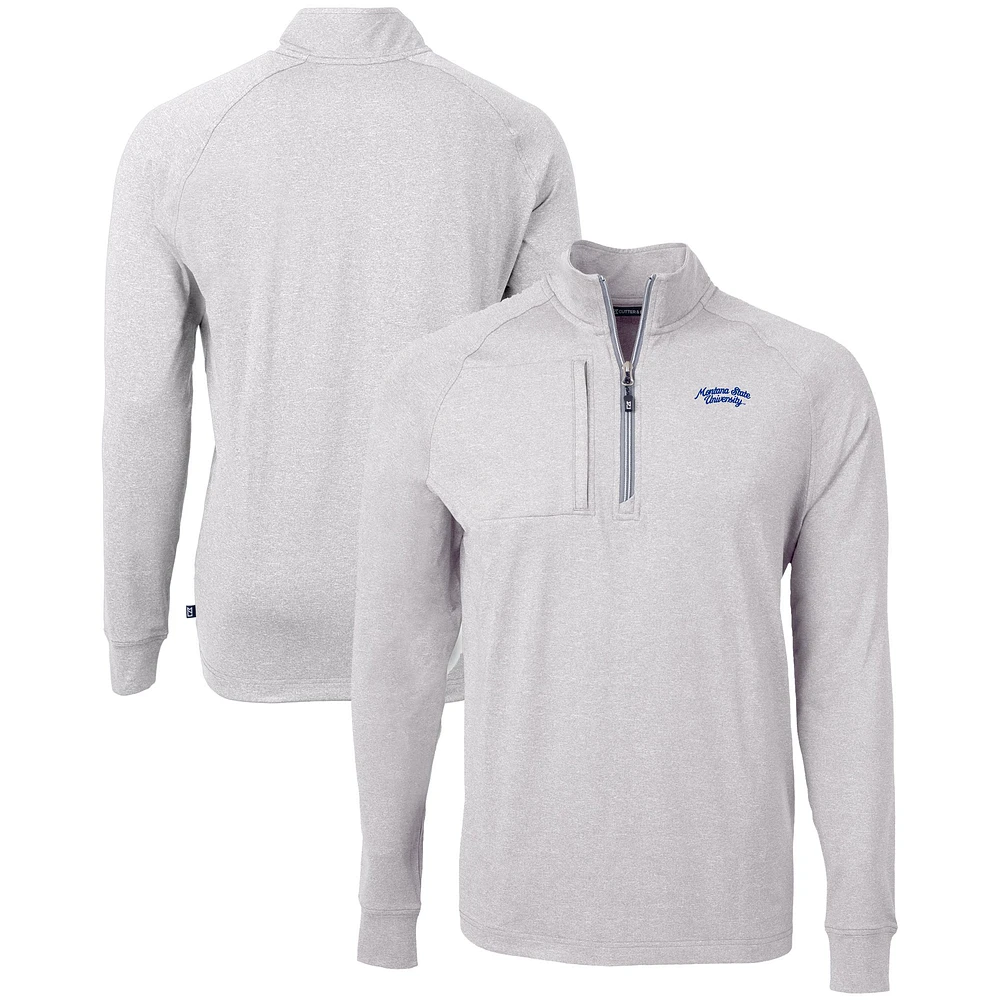 Men's Cutter & Buck Heather Gray Montana State Bobcats Vault Adapt Eco Knit Heathered Recycled Raglan Quarter-Zip Top