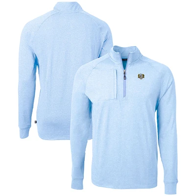 Men's Cutter & Buck Heather Carolina Blue North Tar Heels Vault Adapt Eco Knit Heathered Recycled Raglan Quarter-Zip Top