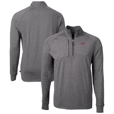 Men's Cutter & Buck Heather SMU Mustangs Vault Adapt Eco Knit Heathered Recycled Raglan Quarter-Zip Top