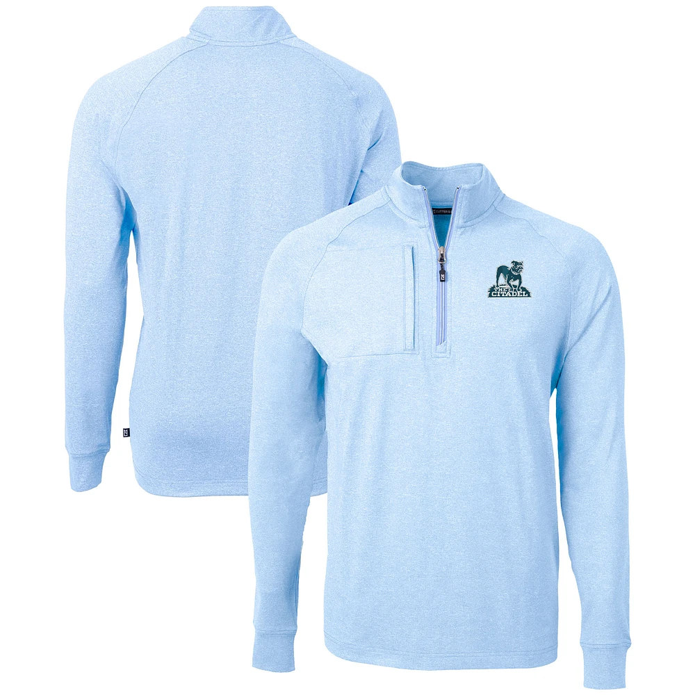 Men's Cutter & Buck Light Blue Citadel Bulldogs Vault Adapt Eco Knit Heathered Recycled Raglan Quarter-Zip Top