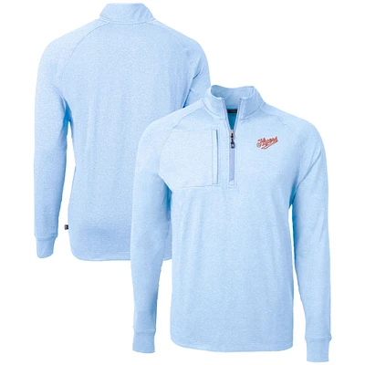 Men's Cutter & Buck Light Blue Dayton Flyers Vault Adapt Eco Knit Heathered Recycled Raglan Quarter-Zip Top