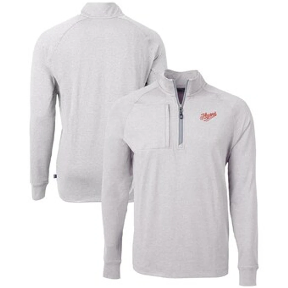 Men's Cutter & Buck Heather Gray Dayton Flyers Vault Adapt Eco Knit Heathered Recycled Raglan Quarter-Zip Top