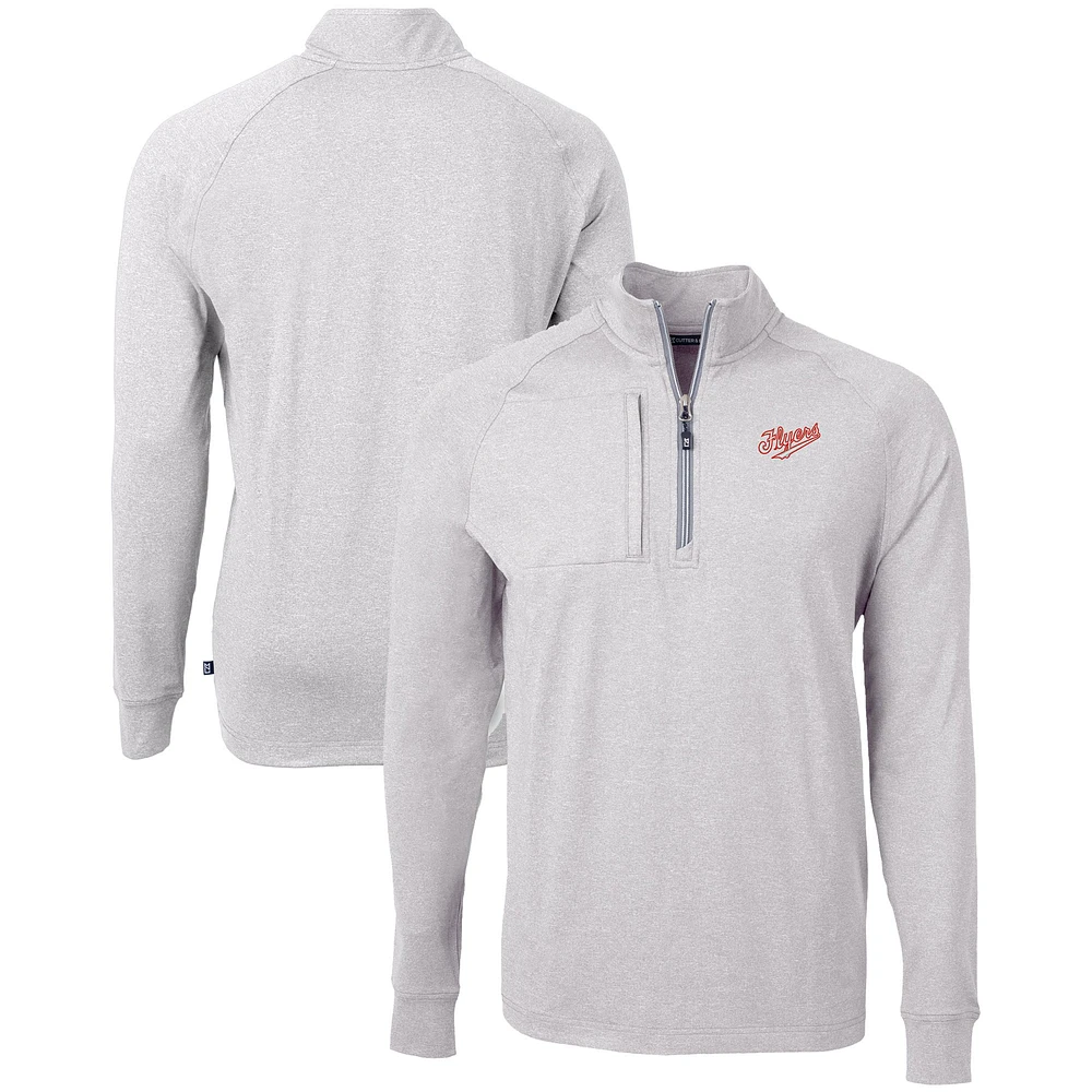 Men's Cutter & Buck Heather Gray Dayton Flyers Vault Adapt Eco Knit Heathered Recycled Raglan Quarter-Zip Top