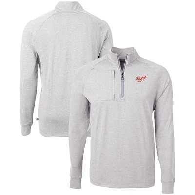 Men's Cutter & Buck Heather Gray Dayton Flyers Vault Adapt Eco Knit Heathered Recycled Raglan Quarter-Zip Top