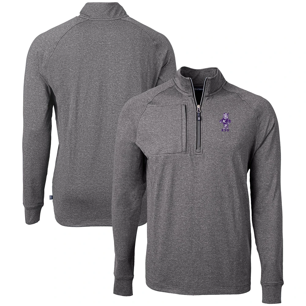 Men's Cutter & Buck Heather Kansas State Wildcats Vault Adapt Eco Knit Heathered Recycled Raglan Quarter-Zip Top
