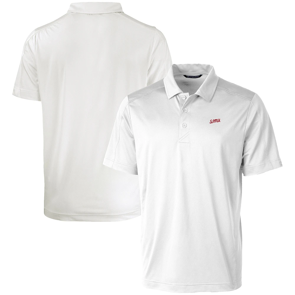 Men's Cutter & Buck White SMU Mustangs Vault Prospect Textured Stretch Polo