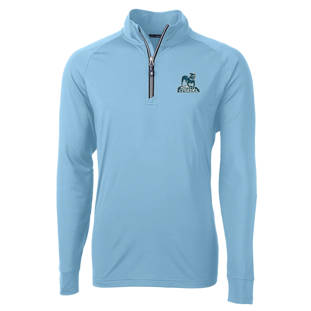 Men's Cutter & Buck Light Blue Citadel Bulldogs Vault Adapt Eco Knit Stretch Recycled DryTec Quarter-Zip Top