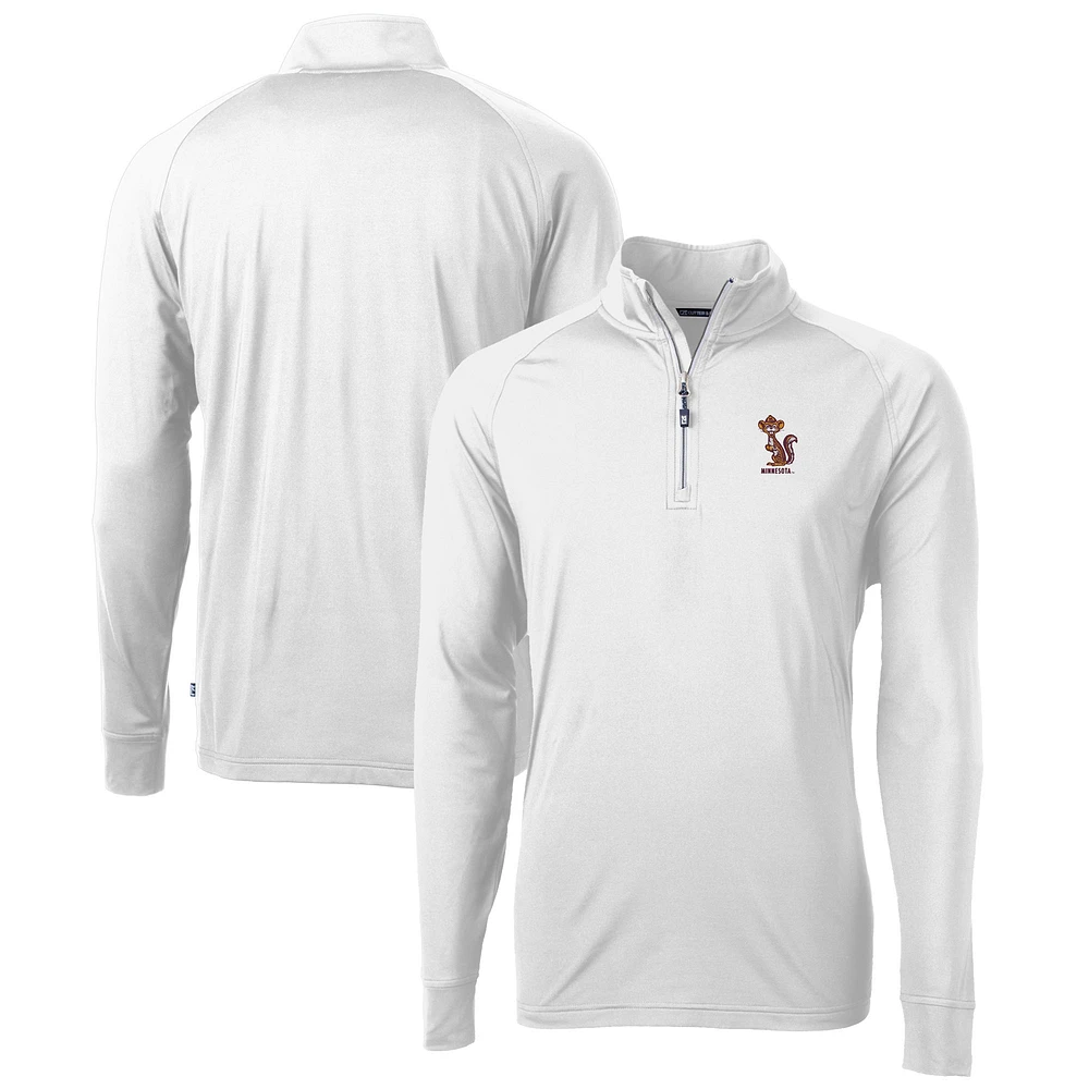 Men's Cutter & Buck White Minnesota Golden Gophers Vault Adapt Eco Knit Stretch Recycled DryTec Quarter-Zip Top