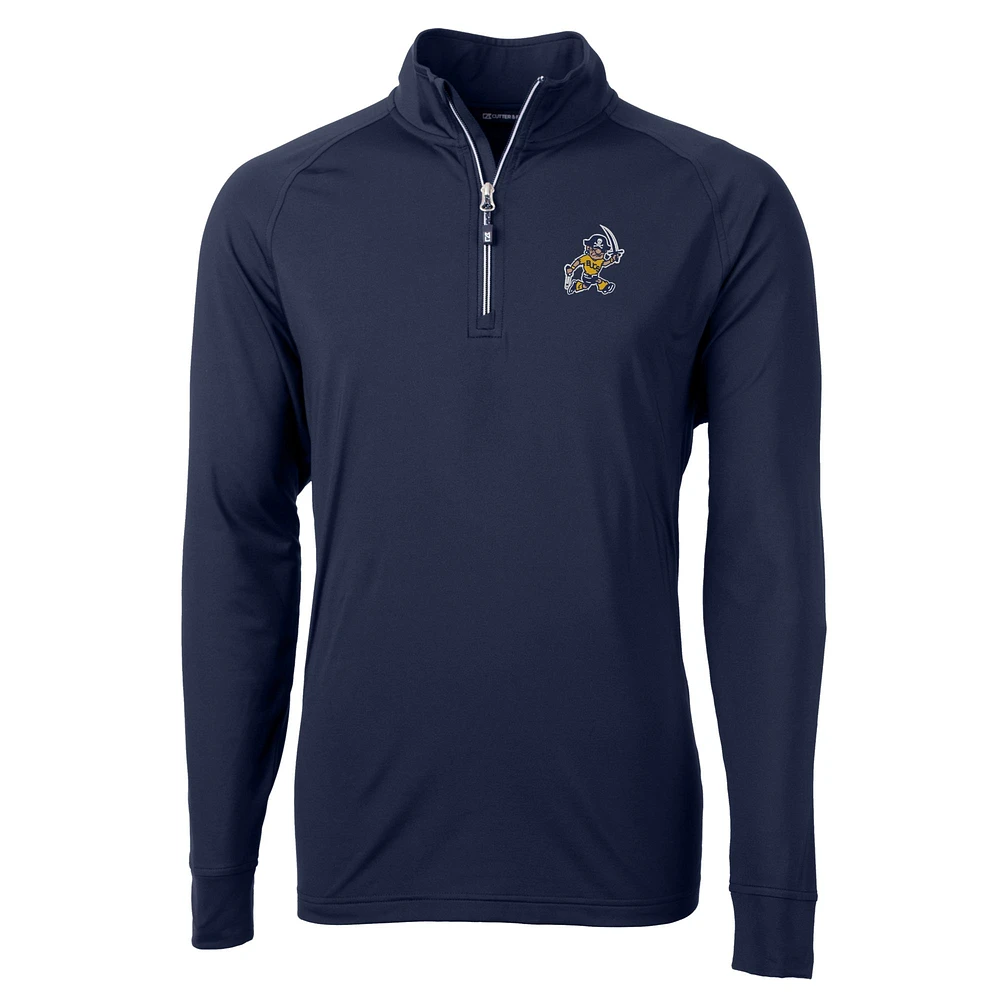 Men's Cutter & Buck Navy ETSU Buccaneers Vault Adapt Eco Knit Stretch Recycled DryTec Quarter-Zip Top