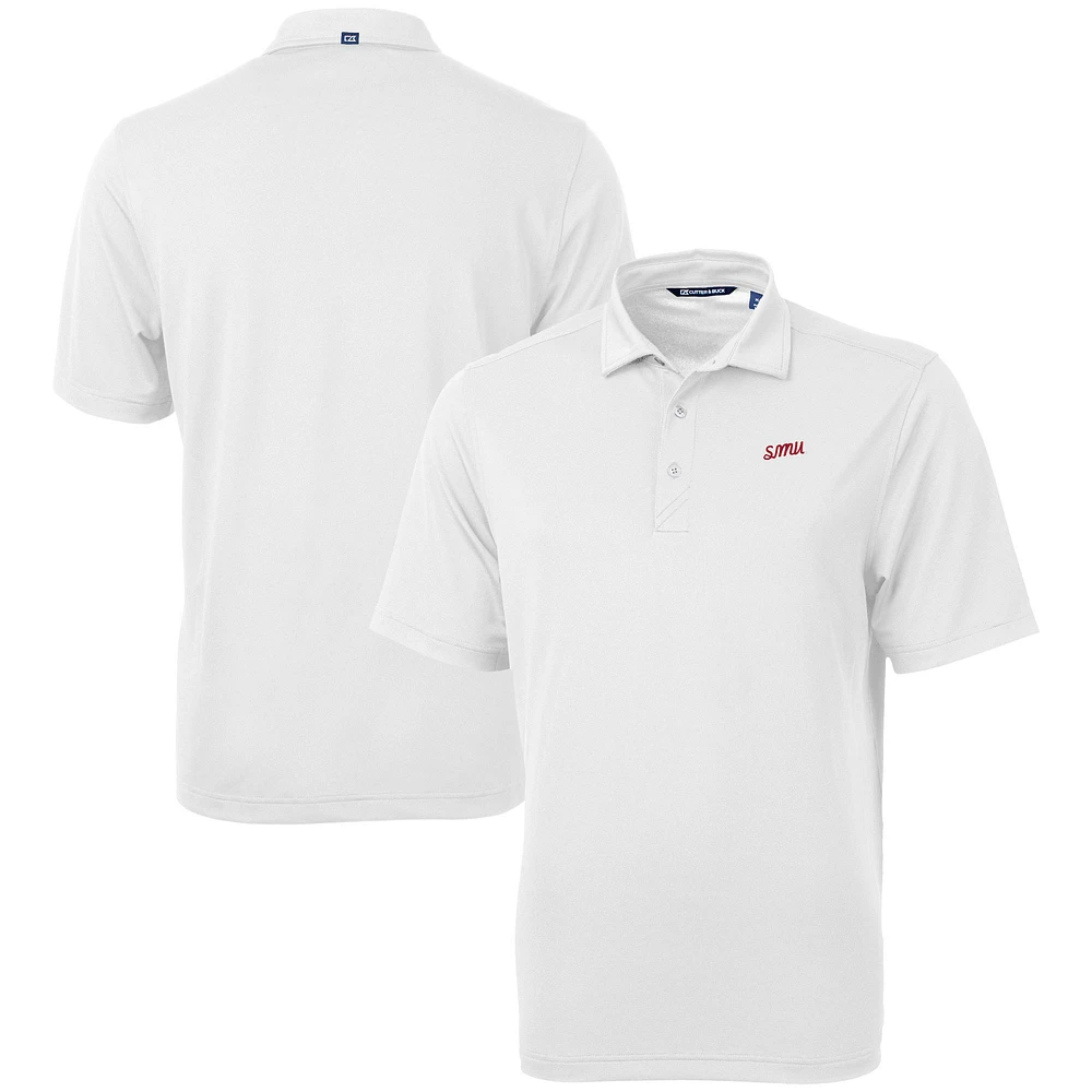 Men's Cutter & Buck White SMU Mustangs Vault DryTec Virtue Eco Pique Recycled Polo