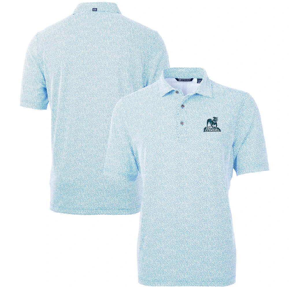 Men's Cutter & Buck Light Blue Citadel Bulldogs Vault DryTec Virtue Eco Pique Botanical Print Recycled Polo