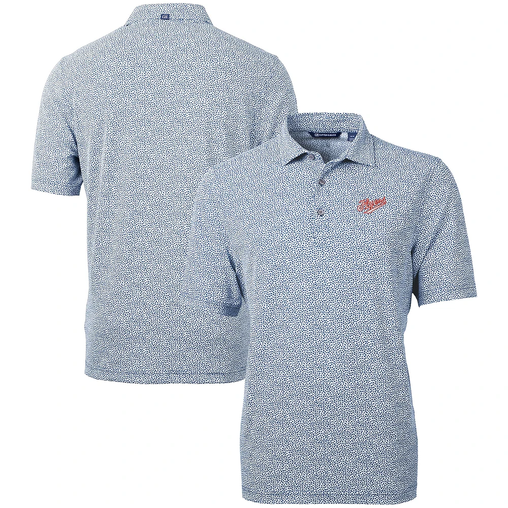 Men's Cutter & Buck Navy Dayton Flyers Vault DryTec Virtue Eco Pique Botanical Print Recycled Polo