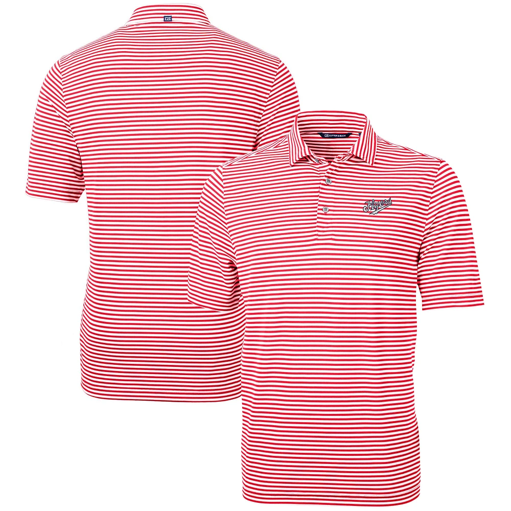 Men's Cutter & Buck Red Dayton Flyers Vault DryTec Virtue Eco Pique Stripe Recycled Polo
