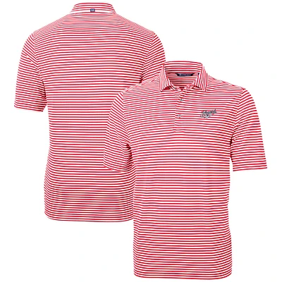 Men's Cutter & Buck Red Dayton Flyers Vault DryTec Virtue Eco Pique Stripe Recycled Polo