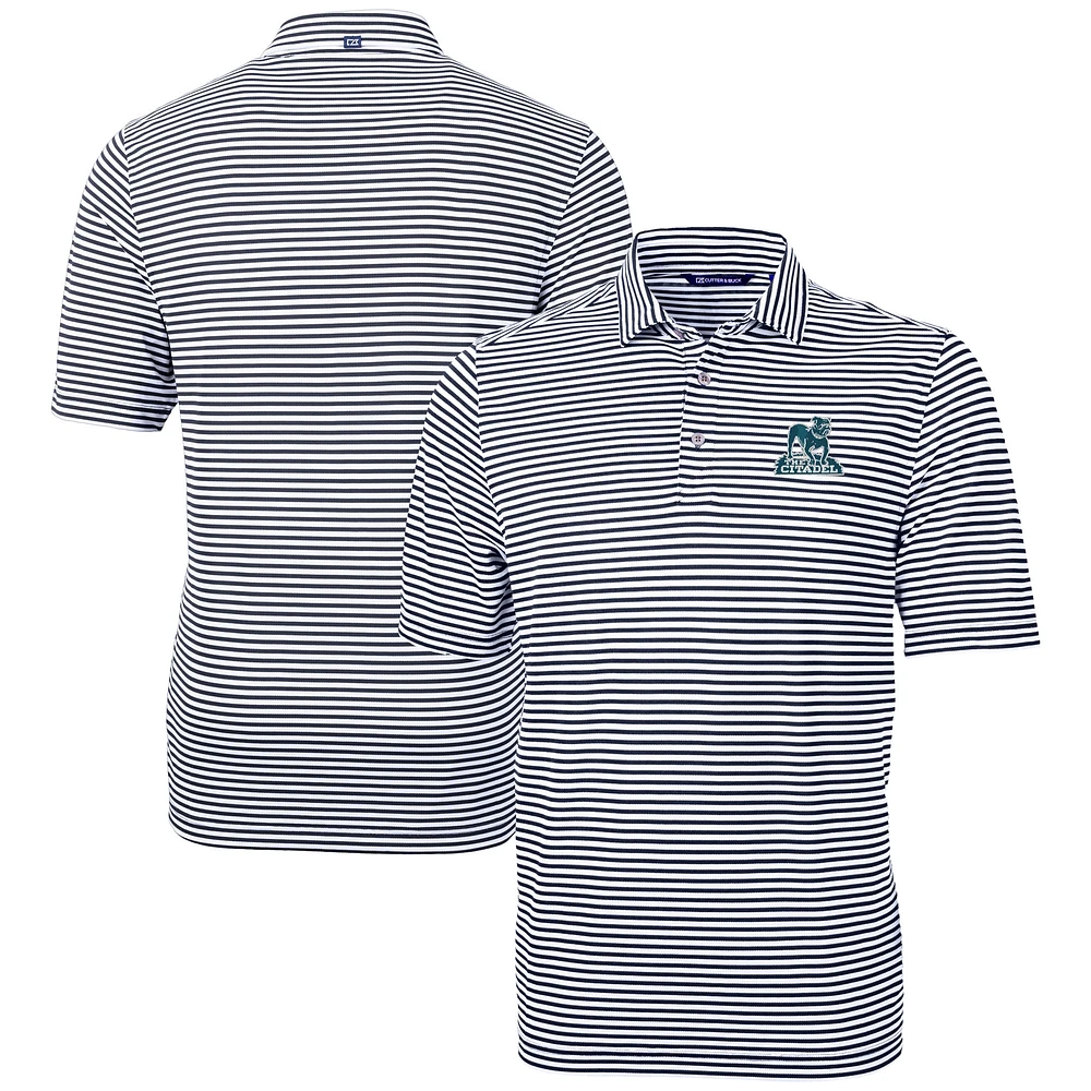 Men's Cutter & Buck Navy Citadel Bulldogs Vault DryTec Virtue Eco Pique Stripe Recycled Polo