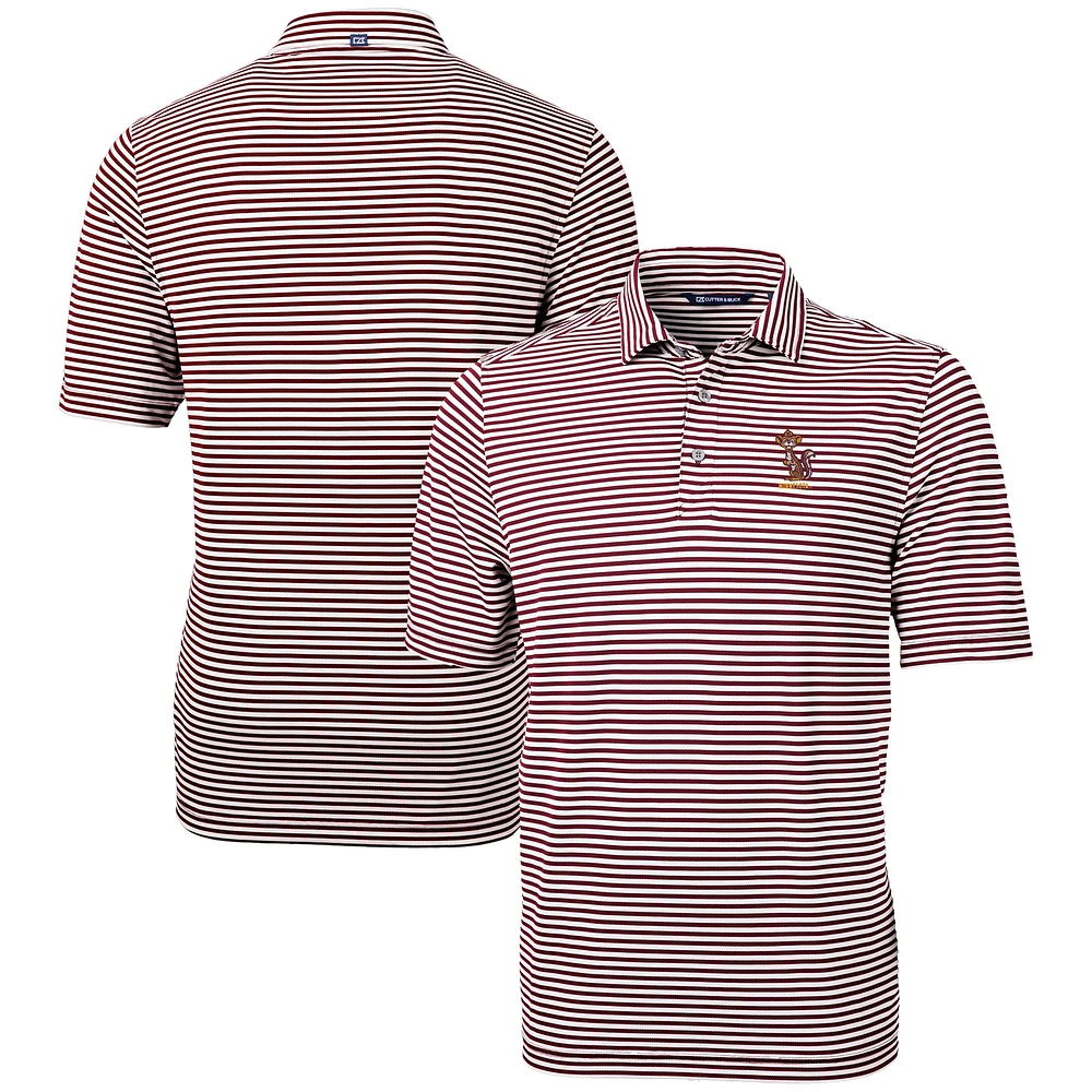 Men's Cutter & Buck Maroon Minnesota Golden Gophers Vault DryTec Virtue Eco Pique Stripe Recycled Polo
