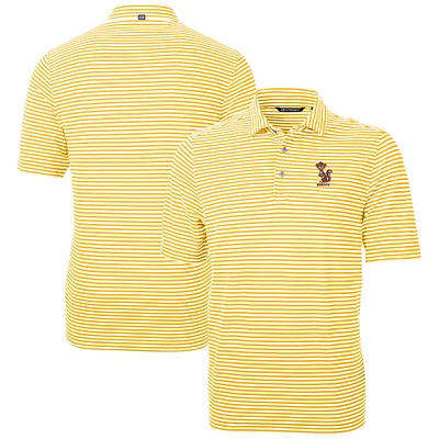 Men's Cutter & Buck Gold Minnesota Golden Gophers Vault DryTec Virtue Eco Pique Stripe Recycled Polo
