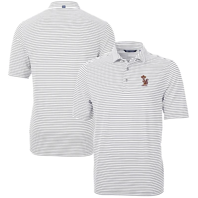 Men's Cutter & Buck Gray Minnesota Golden Gophers Vault DryTec Virtue Eco Pique Stripe Recycled Polo