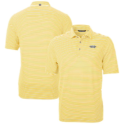 Men's Cutter & Buck Gold Montana State Bobcats Vault DryTec Virtue Eco Pique Stripe Recycled Polo