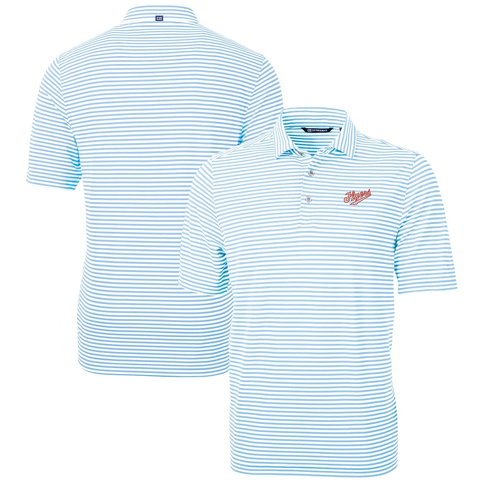 Men's Cutter & Buck Light Blue Dayton Flyers Vault DryTec Virtue Eco Pique Stripe Recycled Polo