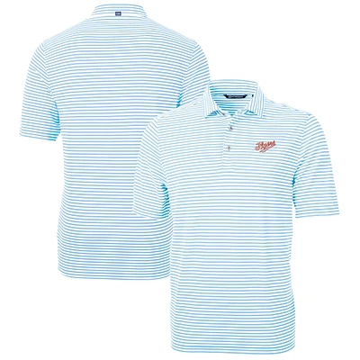 Men's Cutter & Buck Light Blue Dayton Flyers Vault DryTec Virtue Eco Pique Stripe Recycled Polo
