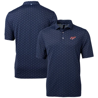 Men's Cutter & Buck Navy Dayton Flyers Vault DryTec Virtue Eco Pique Tile Print Recycled Polo