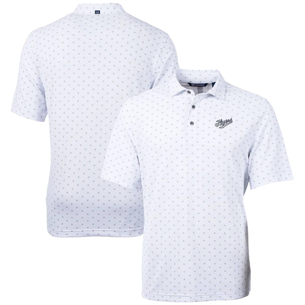 Men's Cutter & Buck White Dayton Flyers Vault DryTec Virtue Eco Pique Tile Print Recycled Polo