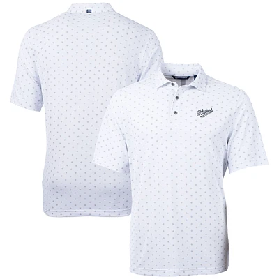 Men's Cutter & Buck White Dayton Flyers Vault DryTec Virtue Eco Pique Tile Print Recycled Polo