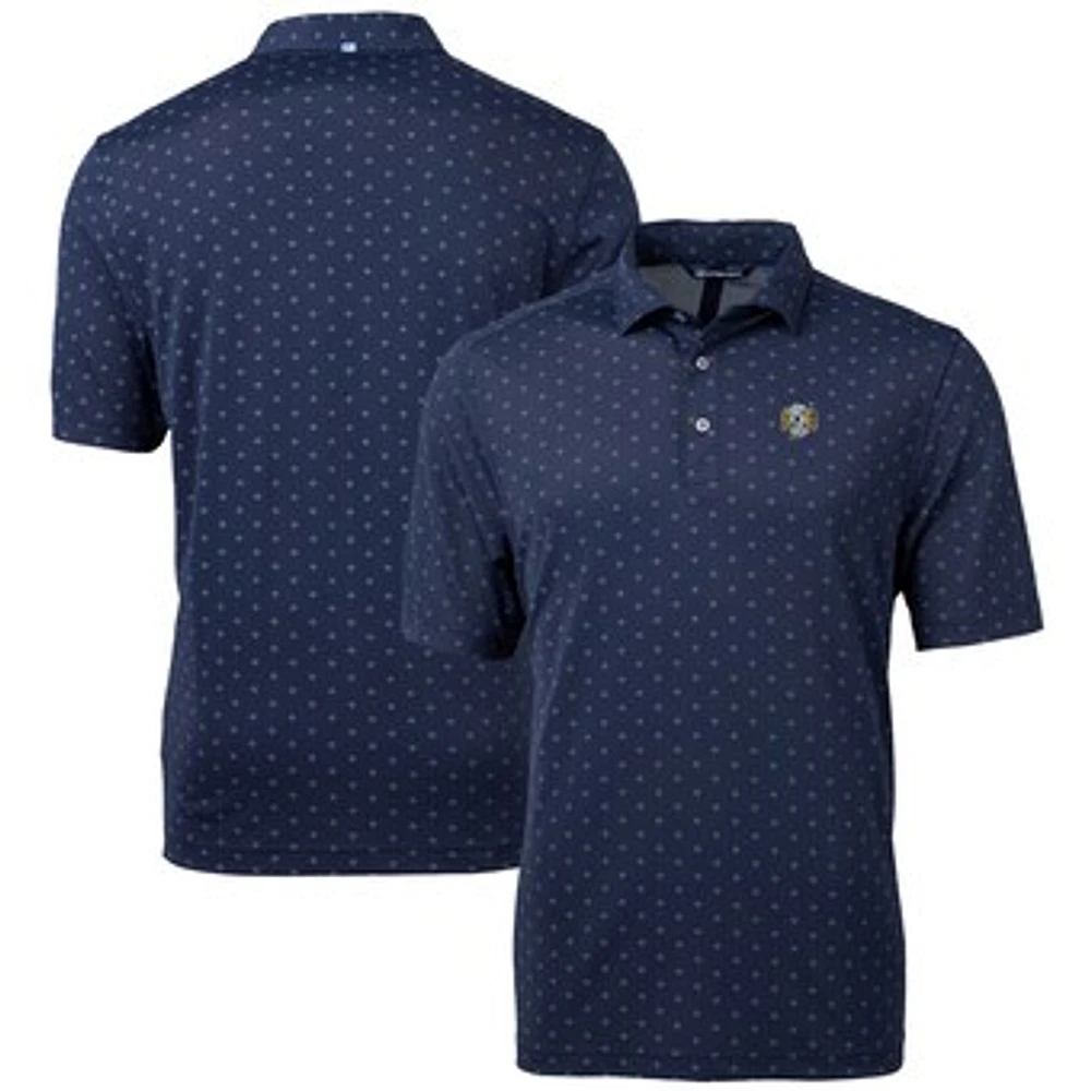 Men's Cutter & Buck Navy North Carolina Tar Heels Vault DryTec Virtue Eco Pique Tile Print Recycled Polo
