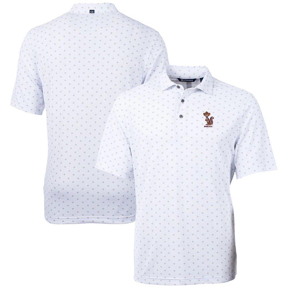 Men's Cutter & Buck White Minnesota Golden Gophers Vault DryTec Virtue Eco Pique Tile Print Recycled Polo