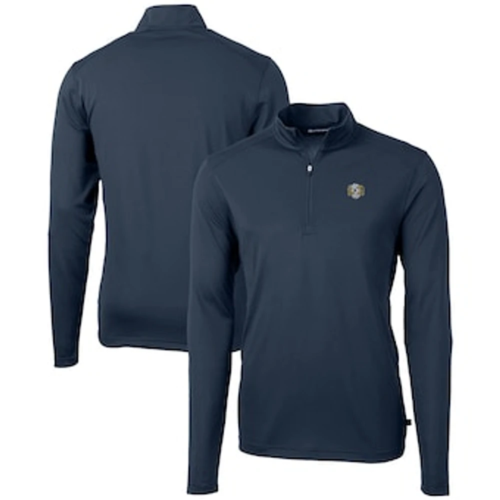 Men's Cutter & Buck Navy North Carolina Tar Heels Vault DryTec Virtue Eco Pique Recycled Quarter-Zip Top