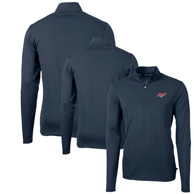 Men's Cutter & Buck Navy Dayton Flyers Vault DryTec Virtue Eco Pique Recycled Quarter-Zip Top