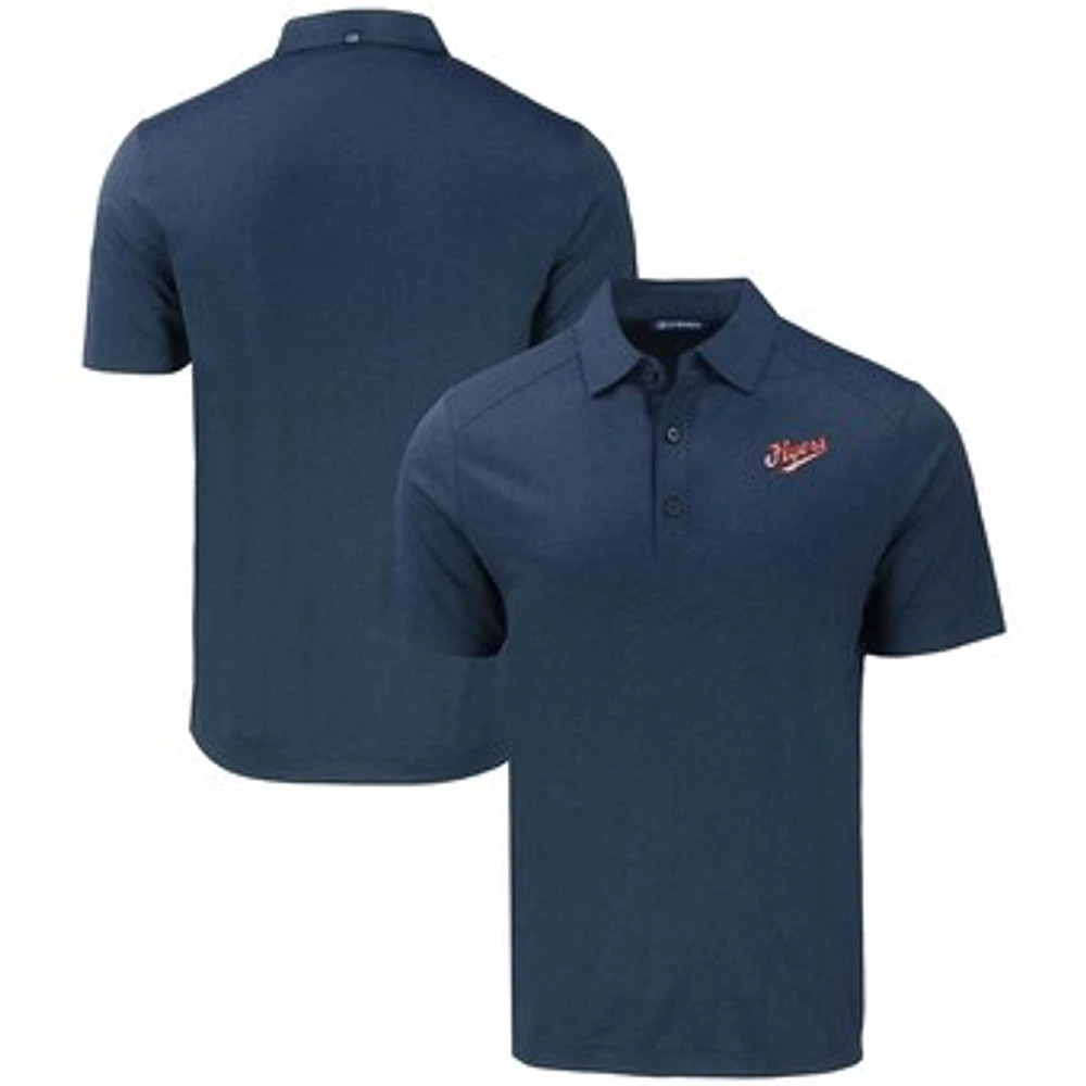 Men's Cutter & Buck Heather Navy Dayton Flyers Vault Forge Eco Stretch Recycled Polo