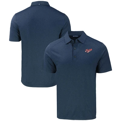 Men's Cutter & Buck Heather Navy Dayton Flyers Vault Forge Eco Stretch Recycled Polo