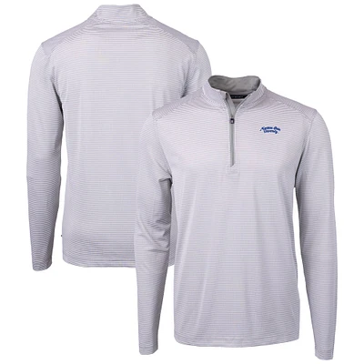 Men's Cutter & Buck Gray/White Montana State Bobcats Vault DryTec Virtue Eco Pique Micro Stripe Recycled Quarter-Zip Pullover