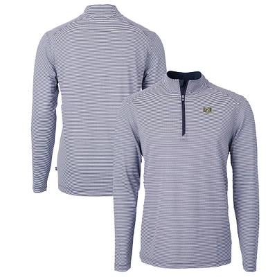 Men's Cutter & Buck Carolina /Navy North Tar Heels Vault DryTec Virtue Eco Pique Micro Stripe Recycled Quarter-Zip Pullover