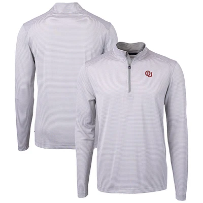 Men's Cutter & Buck Gray/White Oklahoma Sooners Vault DryTec Virtue Eco Pique Micro Stripe Recycled Quarter-Zip Pullover