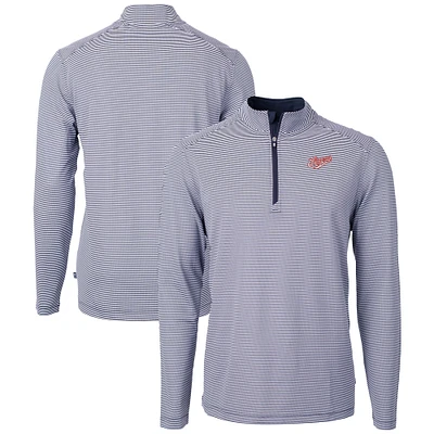 Men's Cutter & Buck Navy/ Dayton Flyers Vault DryTec Virtue Eco Pique Micro Stripe Recycled Quarter-Zip Pullover
