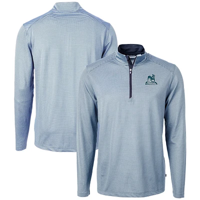 Men's Cutter & Buck Light Blue/Navy Citadel Bulldogs Vault DryTec Virtue Eco Pique Micro Stripe Recycled Quarter-Zip Pullover