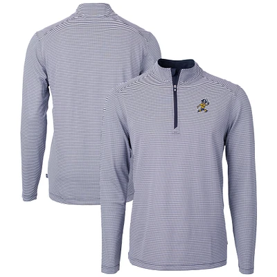 Men's Cutter & Buck Navy/White ETSU Buccaneers Vault DryTec Virtue Eco Pique Micro Stripe Recycled Quarter-Zip Pullover