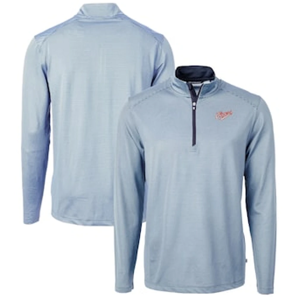 Men's Cutter & Buck Light Blue/Navy Dayton Flyers Vault DryTec Virtue Eco Pique Micro Stripe Recycled Quarter-Zip Pullover