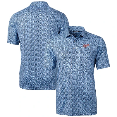 Men's Cutter & Buck Light Blue Dayton Flyers Vault Pike Magnolia Print Stretch Polo