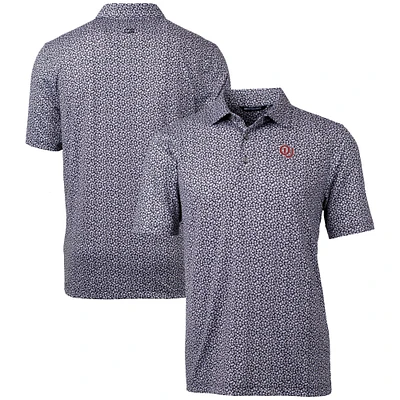 Men's Cutter & Buck Black Oklahoma Sooners Vault Pike Magnolia Print Stretch Polo