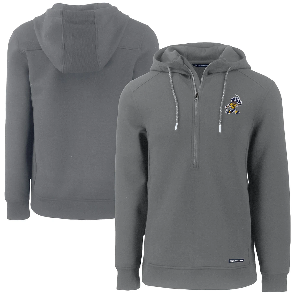 Men's Cutter & Buck Gray ETSU Buccaneers Roam Eco Recycled Half-Zip Hoodie